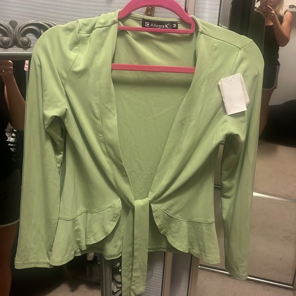 NWT Allegra K Women's Tie Front Knit Ruffled Long Sleeve Open Cardigan - Picture 2 of 4